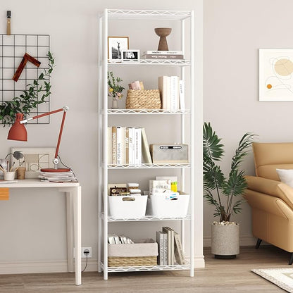 HOMEFORT 6-Tier Wire Shelving, 6 Shelves Unit Metal Storage Rack, Durable Organizer, Perfect for Pantry Closet Kitchen Laundry Organization (White)