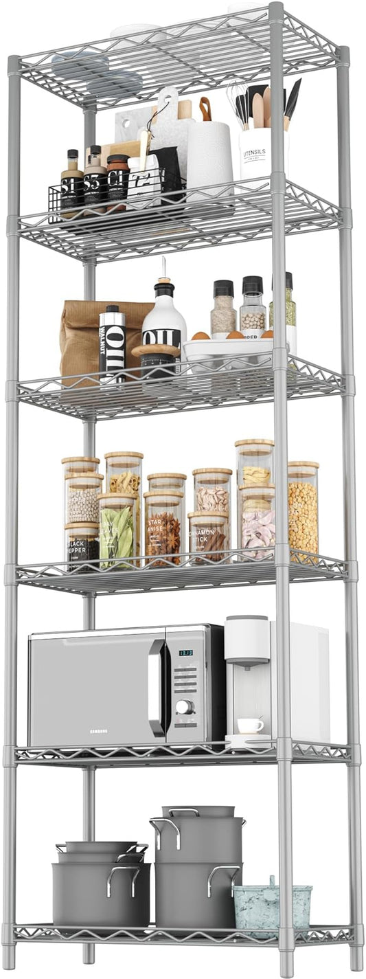 HOMEFORT 6-Tier Wire Shelving, 6 Shelves Unit Metal Storage Rack, Closet Shelves for Kitchen, Pantry, Closet, Bathroom, 14" D x 21" W x 75.6" H (Grey)