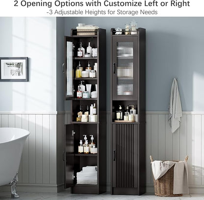 Tall Bathroom Storage Cabinet, Narrow Storage Cabinet with Adjustable Shelf Thin Linen Tower Two-Way Doors Contemporary Cabinet for Bathroom, Kitchen, Living Room, Espresso