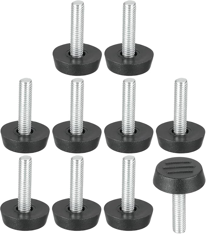 PATIKIL 10 Pcs M6 x 24.5mm Thread Adjustable Furniture Levelers, Furniture Feet Levelers Screw on Steel Screw in Threaded Leveling Feet Glides for Table Chair Cabinet Patio Legs