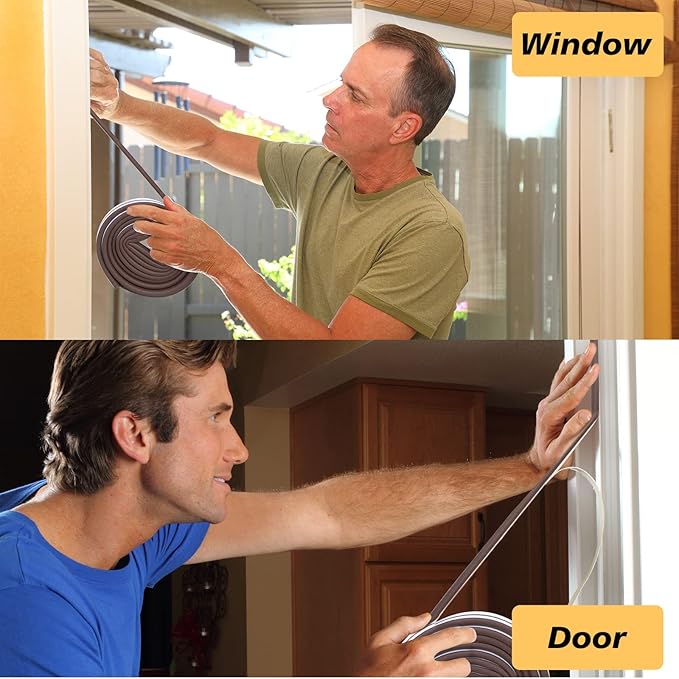 SUNMON Door Seal D-Type Strip Weather Stripping Self Adhesive Foam for Doors and Windows, Soundproofing Weatherstrip Gap Collision Avoidance (Brown)