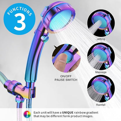 KAIYING High Pressure Handheld Shower Head with ON/OFF Switch, 3 Spray Modes, Adjustable Angle Bracket, Radiant Rainbow