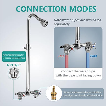 Aolemi Outdoor Shower Kit Fixtures Faucet System Double Handle Exposed Shower with Brass Mix Valve and Height-Adjustable Shower Pipe 6 Inch Center with Showerhead Polish Chrome