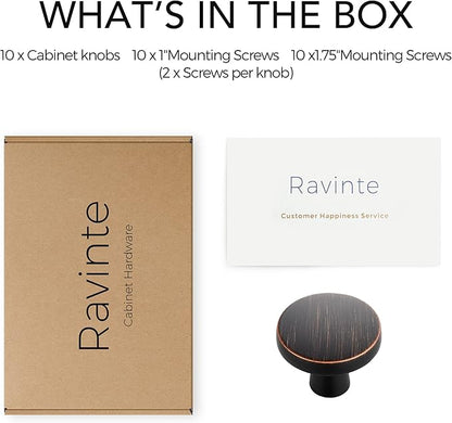 Ravinte 10 Pack Drawer Pulls 1-1/4 Inch Kitchen Cabinet Knobs Solid Round Dresser Drawer Knobs Oil-Rubbed Bronze Dresser Knobs Drawer Knobs Simple Cabinet Hardware for Cupboard Drawer Pulls