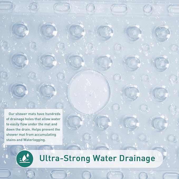 Large Clear Square Shower Mat Non Slip 27 x 27 Inch, Soft Bath Mat Bathtub Mat for Inside Shower Bathroom Floor, Shower Stall Mats with Big Suction Cups Drain Holes, Easy Washable, BPA-Free