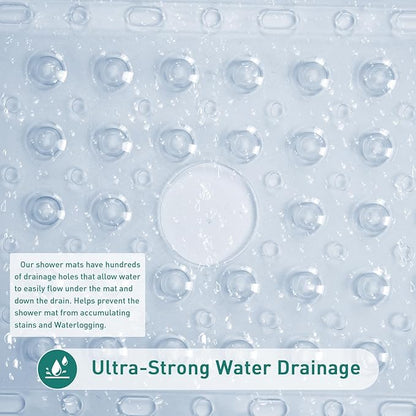 Large Clear Square Shower Mat Non Slip 27 x 27 Inch, Soft Bath Mat Bathtub Mat for Inside Shower Bathroom Floor, Shower Stall Mats with Big Suction Cups Drain Holes, Easy Washable, BPA-Free