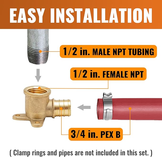 SUNGATOR 2-Pack PEX 3/4" x 1/2" Female NPT Drop Ear Elbow, from PEX B to Threaded Pipe