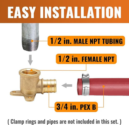 SUNGATOR 2-Pack PEX 3/4" x 1/2" Female NPT Drop Ear Elbow, from PEX B to Threaded Pipe
