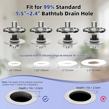 Metal 2 Pack Bathtub Drain Stopper with Top Hair Catcher, 3 in 1 Pop-up Bathtub Strainer, Tub Stopper with Detachable Stainless Steel Filter Basket for Standard 1.5 to 2.4'' Drain, Brushed Nickel