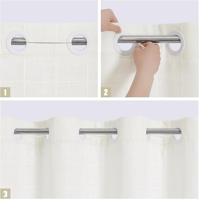 MitoVilla No Hooks Needed Boho Farmhouse Shower Curtain with Snap-in Liner, Cotton Linen Fabric Shower Curtains with Tassels for Rustic Neutral Bathroom Decor, Ivory, 72 x 74