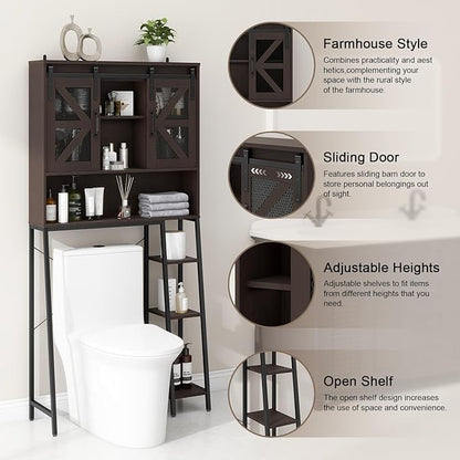 Over The Toilet Storage Cabinet, Farmhouse Storage Cabinet Over Toilet with Sliding Barn Door，Home Space-Saving Toilet Rack, for Bathroom, Restroom, Laundry(Espresso)