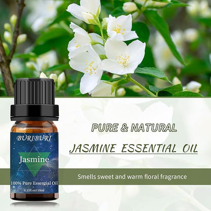 BURIBURI Vanilla Oil and Jasmine Essential Oil, 100% Pure, Undiluted, Natural, Organic Aromatherapy Vanilla Essential Oils Gift Set, 10MLx2