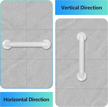Shower Grab Bar, 2 Pack 12 Inch White Bathroom Safety Bar, 1.25" Diameter 304 Stainless Steel Grab Bars for Bathtubs and Showers, Handicap Shower Grab Bar for Seniors Elderly