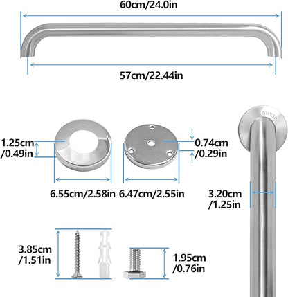 Shower Grab Bar, 2 Pack 24 Inch Brushed Nickel Bathroom Safety Bar, 1.25" Diameter 304 Stainless Steel Grab Bars for Bathtubs and Showers, Handicap Shower Grab Bar for Seniors Elderly