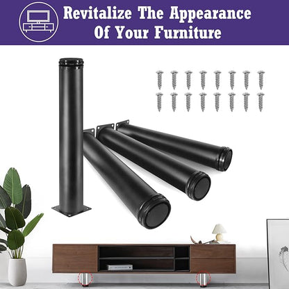 14 Inch Metal Furniture Legs Stainless Steel Adjustable Legs Black Metal Legs Round Cabinet Legs for Coffee Table Cabinet Desk Sofa Shelves, Pack of 4