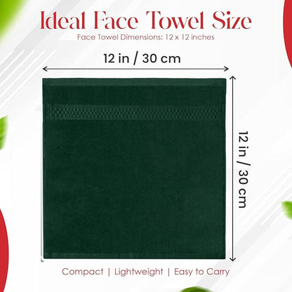 RIVERSIDE 12 Pack Premium 100% Cotton Face Washcloths, 550 GSM, 12 x 12 Inches, Soft, Absorbent Towels for Body & Shower, Bathroom Wash Clothes, Durable Face Towels Set for Spa, Gym, Hunter Green