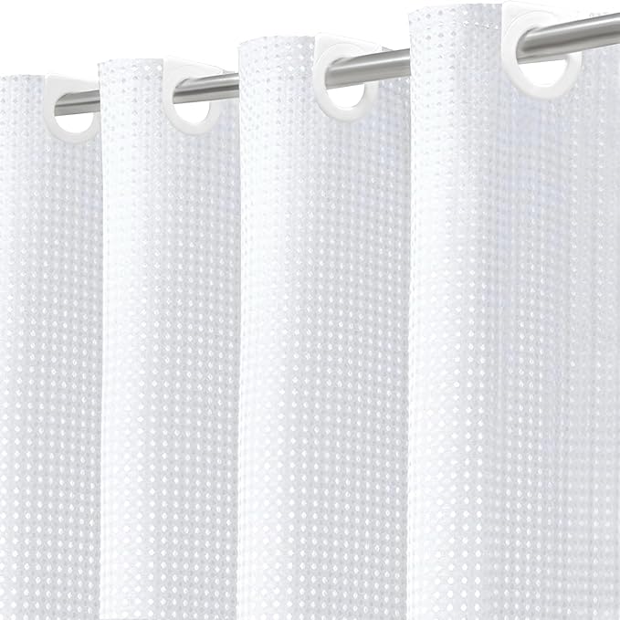 Inhousolu No Hook Waffle Weave Shower Curtain with Removable Snap in Fabric Liner Set for Bathroom, 230 GSM Heavy Duty Weighted Hem, Water Repellent Washable Bath Curtains, 72 x 84 Inch, White