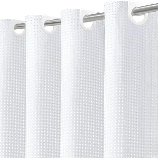 Inhousolu No Hook Waffle Weave Shower Curtain with Removable Snap in Fabric Liner Set for Bathroom, 230 GSM Heavy Duty, Water Repellent Washable Bath Curtains (White, 72" W x 78" L(Pack of 1))