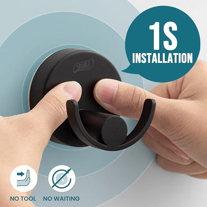 TAILI Stylish 304 Stainless Steel Bathroom Suction Hooks for Towel, Bathrobe, Loofah, No Damage Hanging Glass Shower Wall Hook, Patented Strong Suction Cup Holder, Hold Up to 11 Lbs, U-Cylinder Black