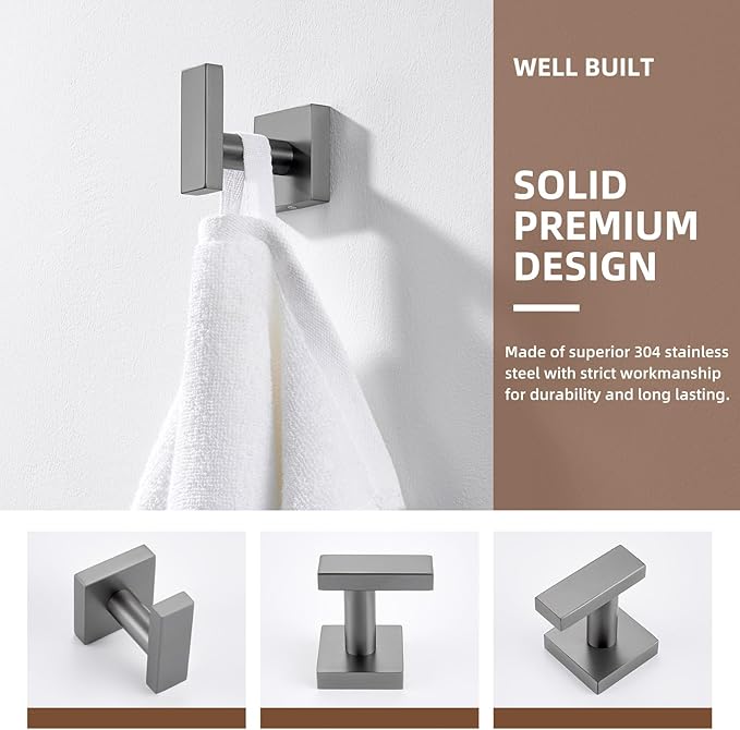 Angle Simple Square Towel Hook, SUS304 Stainless Steel Robe Coat Hook for Bathroom, Hand Towel Holder, Gunmetal Gray