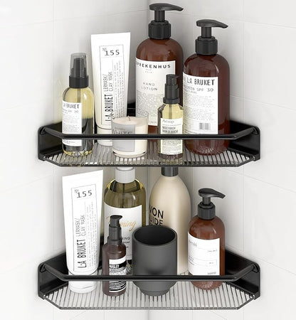 Corner Shower Caddy, 2 Pack Adhesive Bathroom Shelves，Acrylic Shower Shelf Rack, No Drilling Bathroom Organizers and Storage Racks,Black