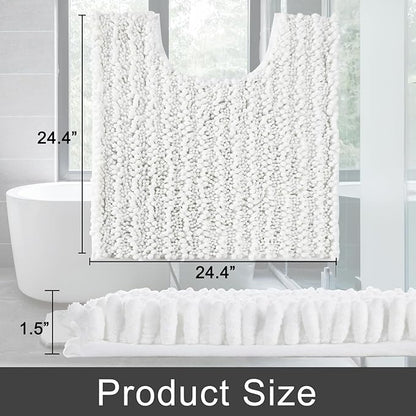 Yimobra Toilet Rug U Shaped Washable 24x24 Inch - Ultra Soft Absorbent Chenille Bath Rugs for Toilet, Quick Dry & Machine Washable, Non Slip Contour Bathroom Mat, White