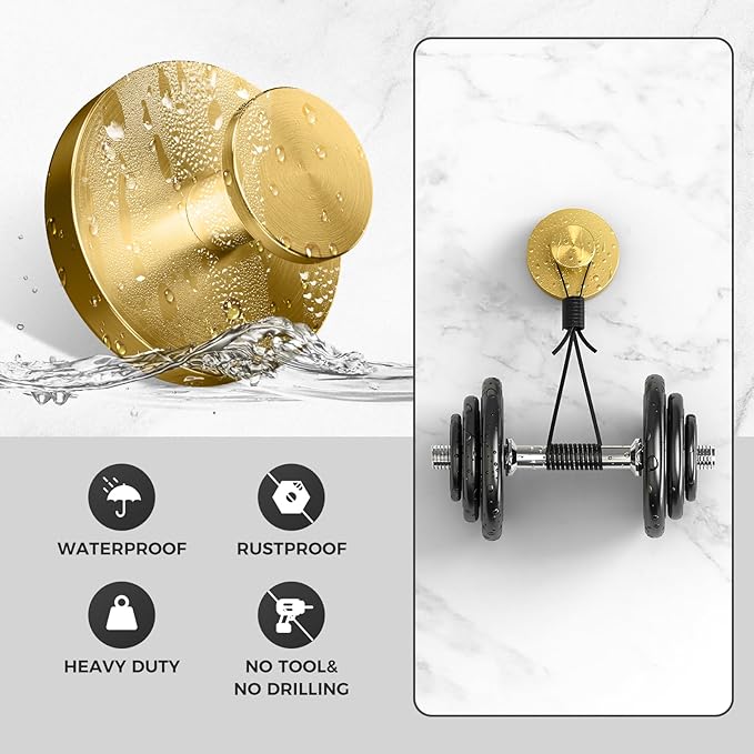Shower Hooks for Inside Shower,Suction Cup Hooks for Glass Window,Removable Towel Hooks for Bathrooms,2 Packs(Gold)