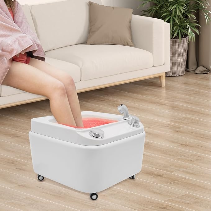 Pedicure Foot Spa, Acrylic Massage Foot Bath with Heat Hand Shower, 55W Pedicure Bowl Foot Soak Basin Tub for Soak Tub Sink Spa Shower Wash Salon (White 55W)