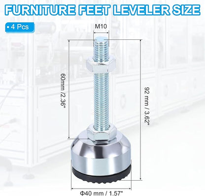 PATIKIL Furniture Leveling Feet 1.6" Dia Base M10 Thread, 4 Pcs Carbon Steel Adjustable Threaded Furniture Leveler Screw on Leg Leveler with Pads for Desk Chair Cabinet, Black