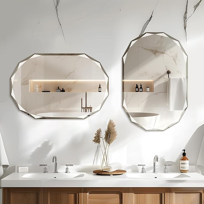 Bathroom Mirror for Wall, 24" x 36" Oval Bathroom Vanity Mirror, Beveled Edge Frameless Wall Mount Vanity Mirror, Wall Mirror Decorative, Irregular Beveled Edge