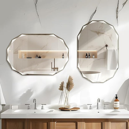 Bathroom Mirror for Wall, 24" x 36" Oval Bathroom Vanity Mirror, Beveled Edge Frameless Wall Mount Vanity Mirror, Wall Mirror Decorative, Irregular Beveled Edge