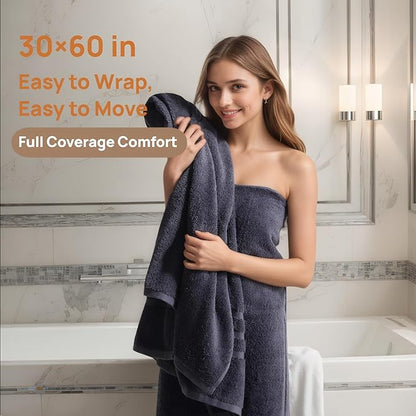 Cotton Bath Towel – Large 30x60 Inches, Soft, Thick & Absorbent Towel for Bathroom, Spa, or Home Use (Gray, 2 Pack – 30"x60")