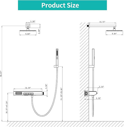 Brushed Gold Rain Shower System Combo: 10" Wall-Mounted Shower Fixtures with 2-in-1 Handheld Spray, Shower Valve with Body Jets, and Waterfall Spout Shower Faucet Set