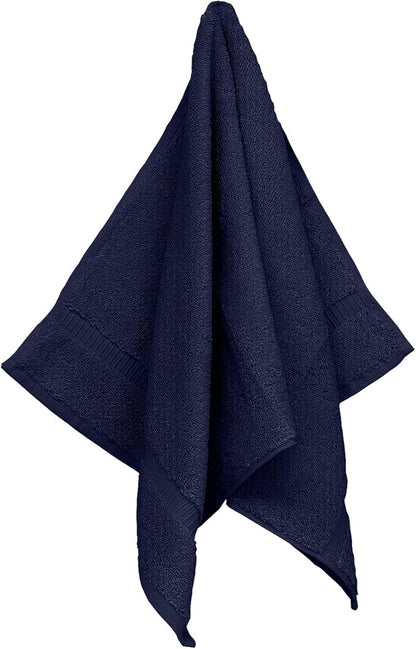 Monogrammed Hand Towel, Personalized Initial Gift, Extra Absorbent 100% Turkish Cotton - Soft Terry Finish - Set of 2 - White Block Initial L - Embroidered on Navy Blue Towels