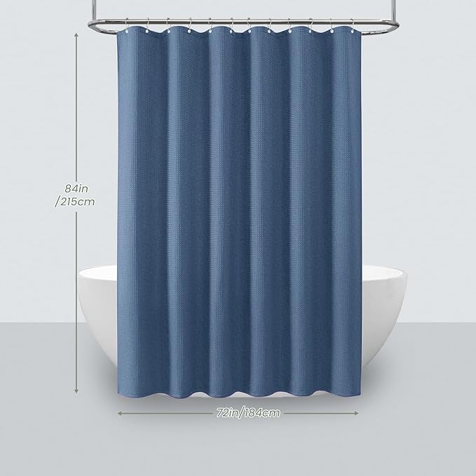 Inhousolu Fabric Shower Curtain Waffle Weave, Moonlight Blue 230 GSM Heavy Duty, Weighted Hem, 14 Metal Hooks, Water Repellent, Machine Washable, Hotel Spa Luxury Bath Curtain Set, 72 x 84 Inch