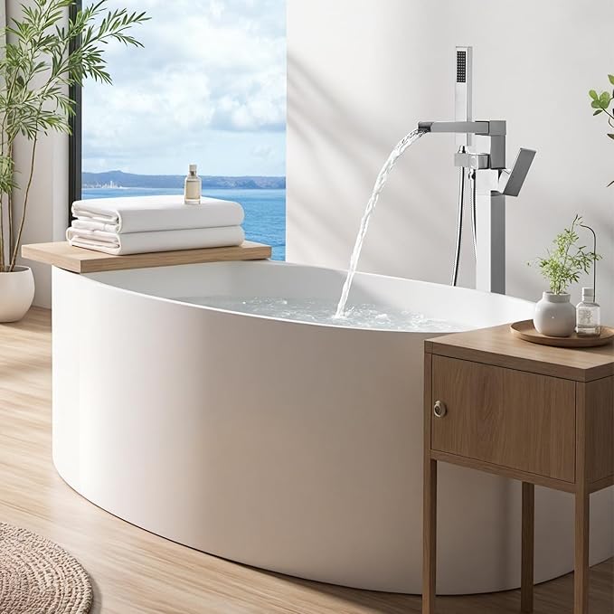 Freestanding Tub Faucet Brushed Nickel: ALEASHA High Flow Max 6.74 GPM Free Standing Tub Filler - Brass Modern Floor Mount Bathtub Faucet with Handheld Shower, for The Ultimate Elegant SPA Experience