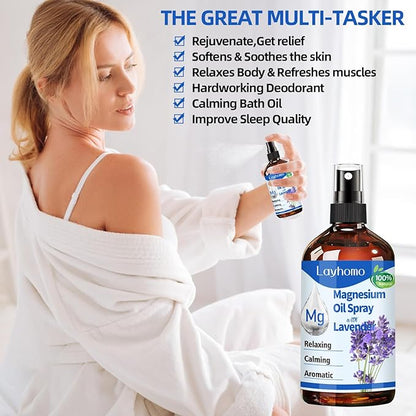 Magnesium Oil for Feet,Pure Magnesium Spray for Sleep,Liquid Topical Athletes Foot Spray Soothing Sore Muscles,Relaxing Leg Cramps Pain Ultra Concentration with Lavender Oil - 200ML