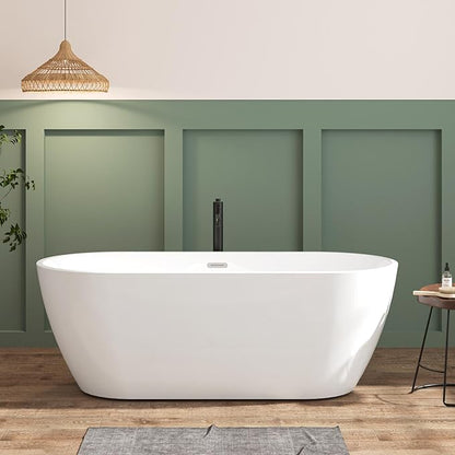 FerdY 67" Bali Elite Acrylic Freestanding Bathtub, Gracefully Shaped Freestanding Soaking Bathtub, Toe-Tap Brushed Nickel Drain and Minimalist Linear Design Overflow Included, cUPC Certified