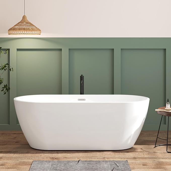 FerdY 67" Bali Elite Acrylic Freestanding Bathtub, Gracefully Shaped Freestanding Soaking Bathtub, Toe-Tap Chrome Drain and Minimalist Linear Design Overflow Included, cUPC Certified