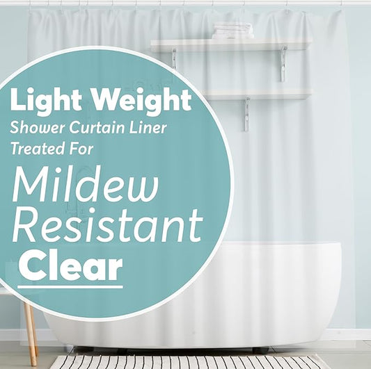 BigFoot Shower Curtain Liner – 72 x 72 PEVA Light Weight Shower Curtain with 12 Rustproof Metal Grommet and 3 Magnetic Weights – Odor Free and Compatible with Standard Showers, Clear