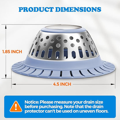 zaa Drain Hair Catcher - Bathtub Drain Cover, Hair Stopper for Bathtub Drain, 304 Stainless Steel Drain Protector and Hair Trap for Flat & Pop-up Drains, Silver Blue