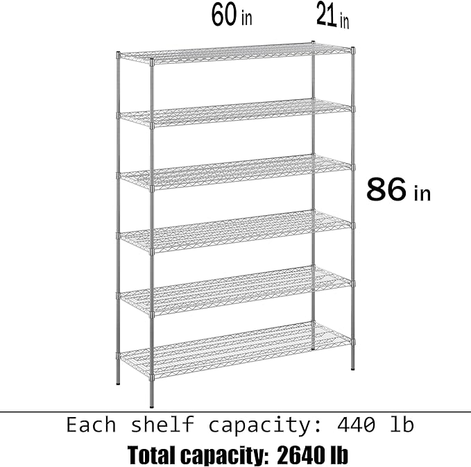 21" Deep x 60" Wide x 86" Height Wire Shelving Kit | 6-Tier | NSF Commercial Storage Rack Unit