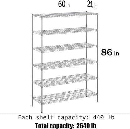 21" Deep x 60" Wide x 86" Height Wire Shelving Kit | 6-Tier | NSF Commercial Storage Rack Unit