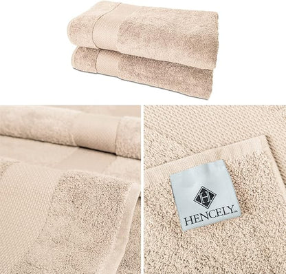 Hencely Bath Sheet Set of 2 - (35x64 Inches) - Luxury Extra Large Oversized Towels, 100% Cotton - Quick Dry, Highly Absorbent, Super Soft - Ideal for Spa, Hotel, Bathroom - (Bath Sheets 2 Pack, Beige)