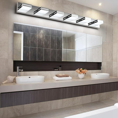 SineRise LED Modern Bathroom Vanity Light Fixtures (6-Light, 48-Inch), Chrome Modern Acrylic Bathroom Wall Lighting Fixtures Over Mirror (Cool White 6000K)