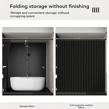 Bathroom Magnetic Folding Shower Curtain, Accordion-Style Shower Curtain, Suitable for Shower Rooms, bathtubs, Hotels or Apartments (Black, W:70*H79.5Inch)