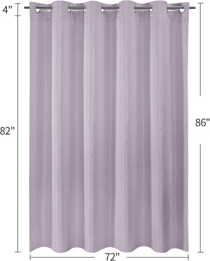 MitoVilla No Hooks Needed Extra Long Shower Curtain Liner Set, Purple 86 inch XL Heavyweight Waffle Fabric Cloth Shower Curtains Set with Snap-in Liner for Modern Luxury Hotel & Spa Bathroom Decor