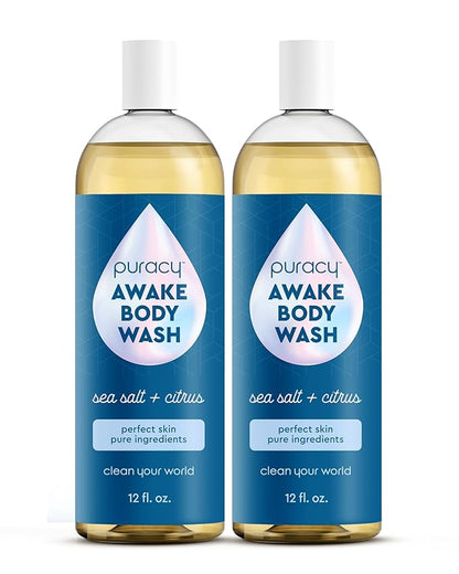 Puracy Body Wash, Natural Body Wash, 98.6% Pure Plant Ingredients, Moisturizing Shower Gel for Women Men Kids, Body Soap for Dry Sensitive Skin. Gently Scented with Citrus & Sea Salt, 12 Oz (2-Pack)