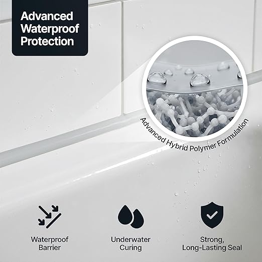 Light Gray Kitchen & Bathroom Sealant & Adhesive Hybrid Polymer | Superior to Silicone Caulk Sealant | Waterproof, Odorless, Paintable | Ideal for Around Bathtub, Shower, Kitchen - 300ml 3 Pack
