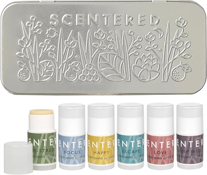 Scentered Aromatherapy Gift Set, Mini Roll On Essential Oil Balms for Sleep, Focus, Stress-Relief, Calm, Mood Boost - 6 x Premium Blends, 100% Natural - Self-Care Stocking Stuffers for Women